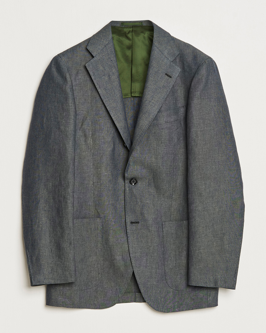 Herren | Sakkos | Beams F | Patch Pocket Linen Blazer Petroleum Blue