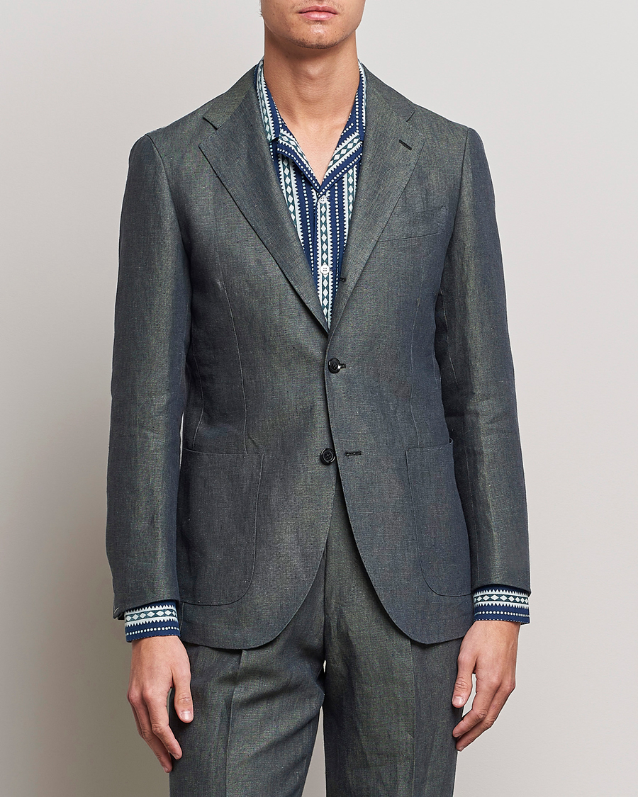 Herren | Sakkos | Beams F | Patch Pocket Linen Blazer Petroleum Blue