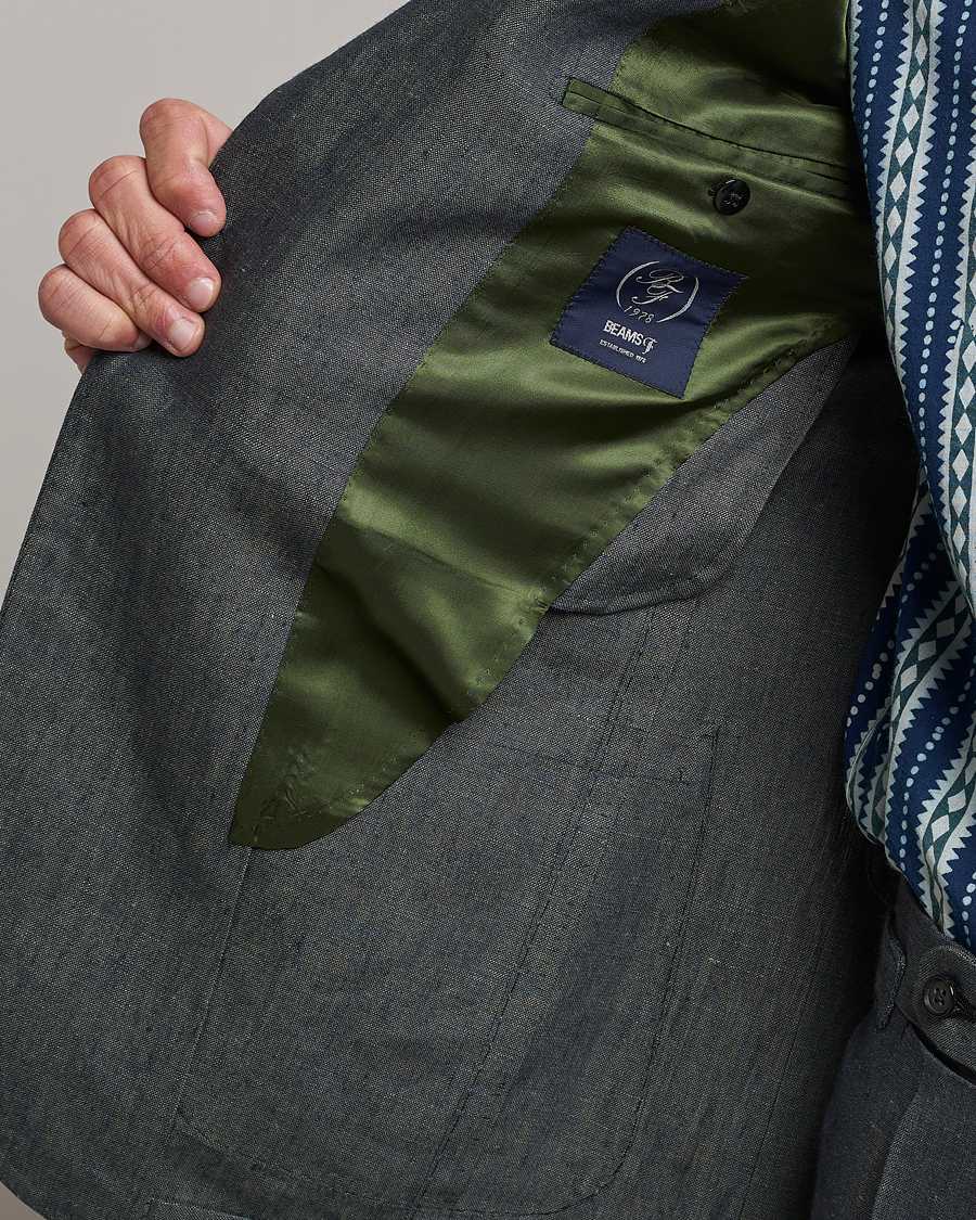 Herren | Sakkos | Beams F | Patch Pocket Linen Blazer Petroleum Blue