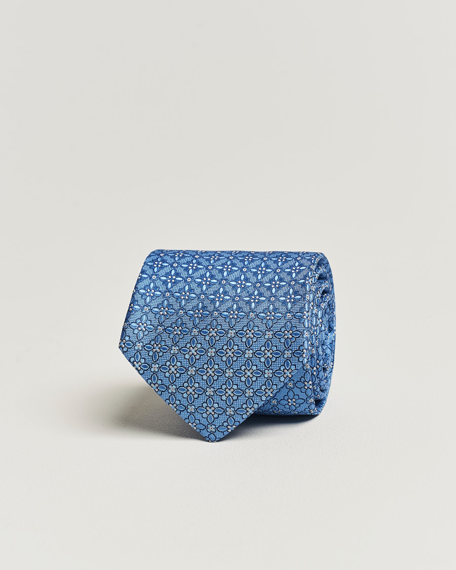 Herren | Eton Silk Printed Flower Tie Blue | Eton | Silk Printed Flower Tie Blue