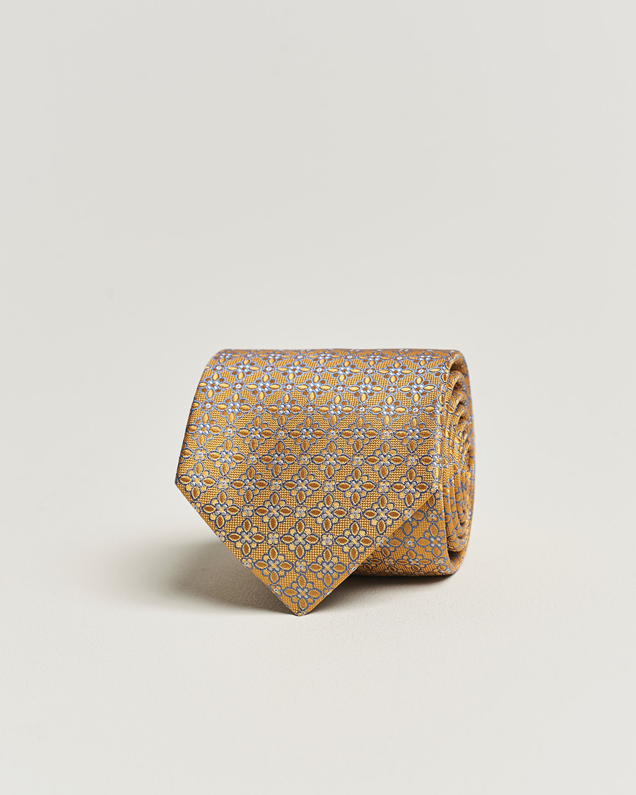 Herren | Eton Silk Printed Flower Tie Yellow | Eton | Silk Printed Flower Tie Yellow