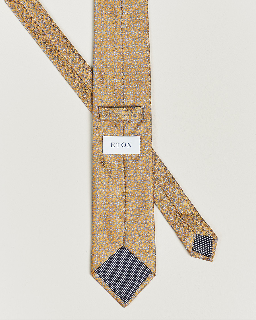 Herren | Eton Silk Printed Flower Tie Yellow | Eton | Silk Printed Flower Tie Yellow