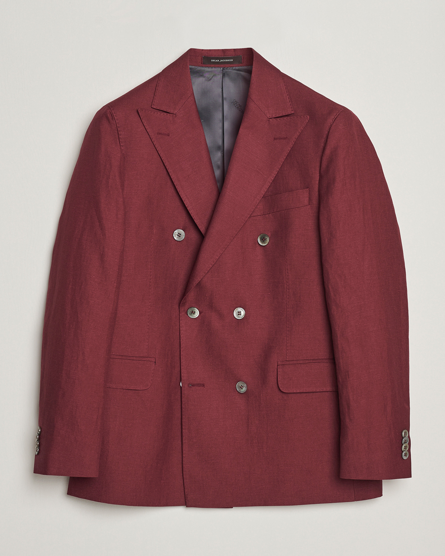 Herren | Sakkos | Oscar Jacobson | Farris Double Breasted Linen Blazer Moon Red