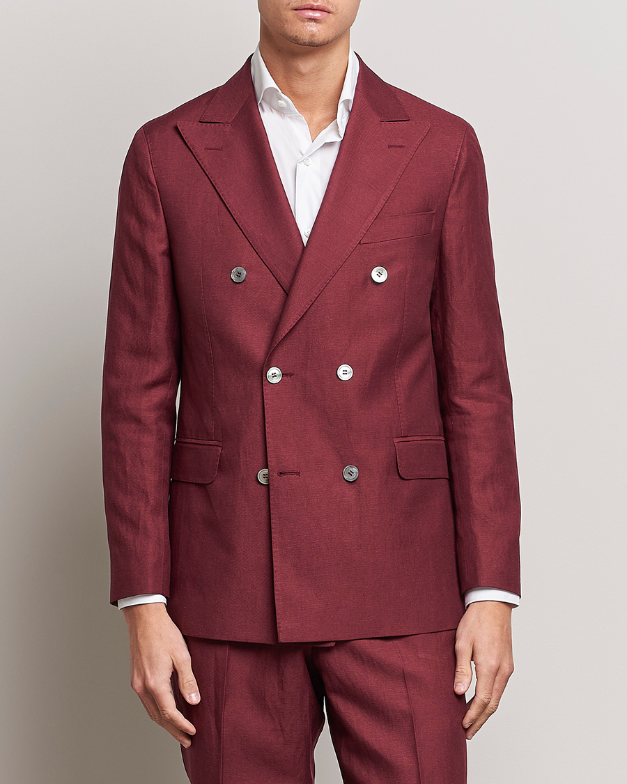 Herren | Sakkos | Oscar Jacobson | Farris Double Breasted Linen Blazer Moon Red