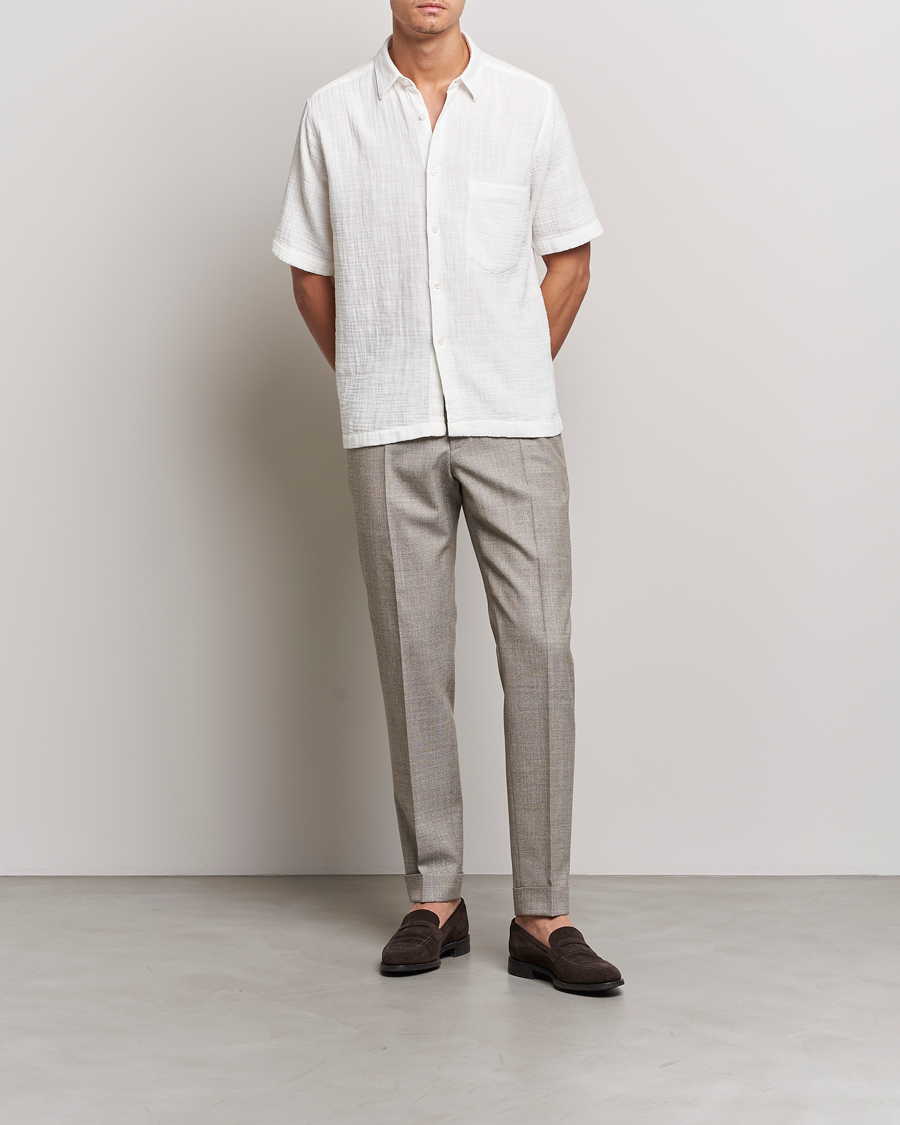 Herren | Hemden | Oscar Jacobson | Regular Fit City Crepe Linen Shirt Off White