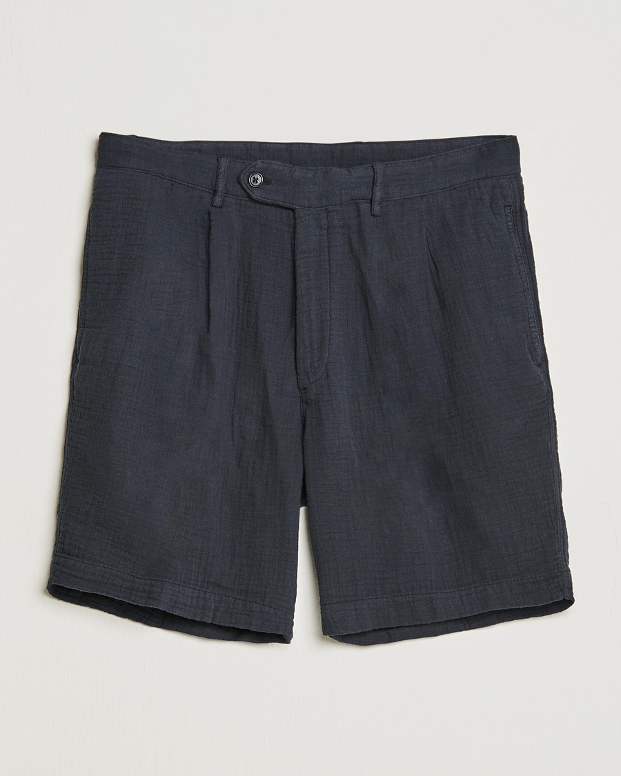 Herren | Shorts | Oscar Jacobson | Tanker Pleated Crepe Cotton Shorts Navy