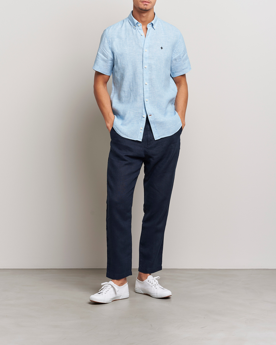 Herren | Hemden | Morris | Douglas Short Sleeve Linen Shirt Light Blue