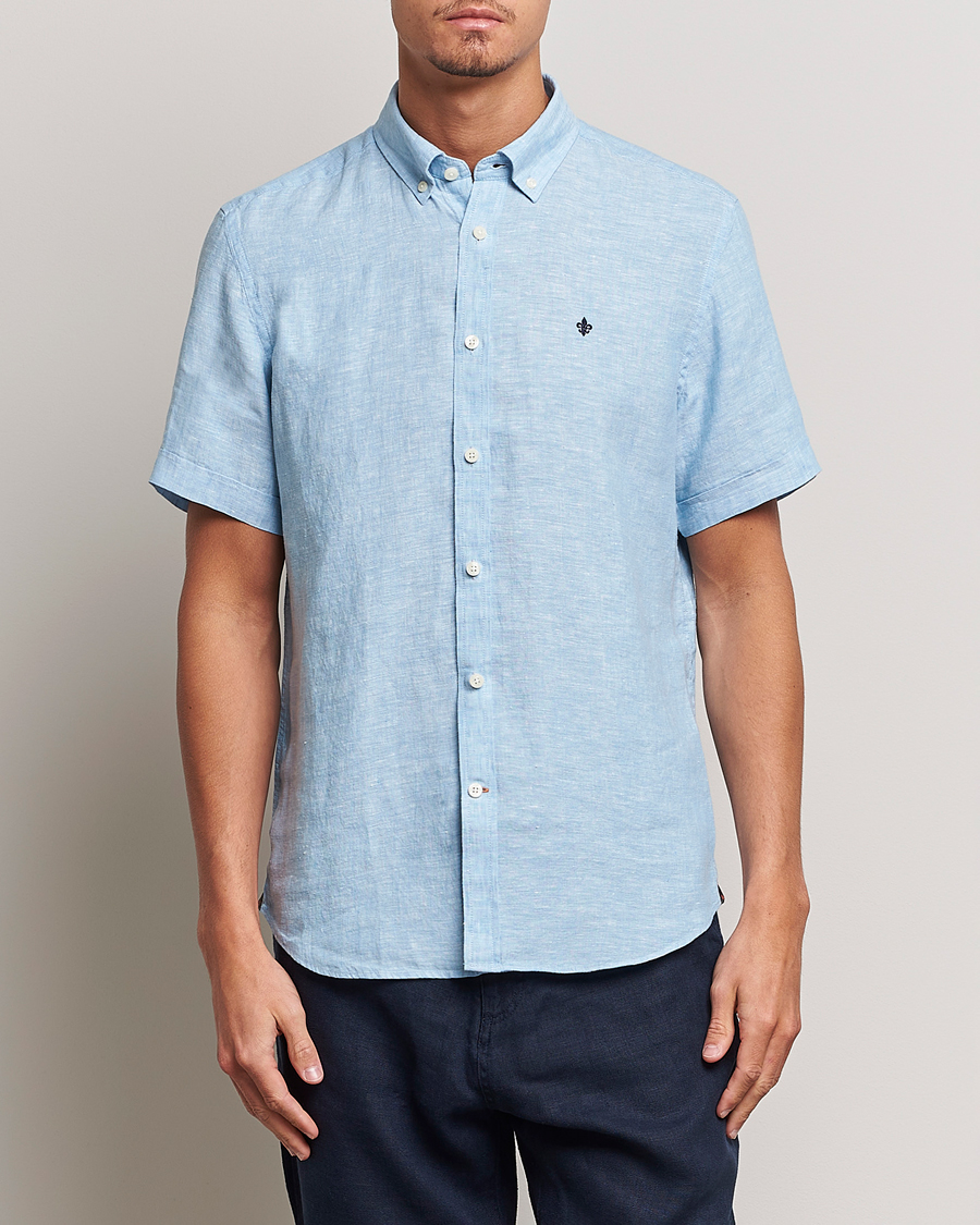 Herren | Freizeithemden | Morris | Douglas Linen Short Sleeve Shirt Light Blue