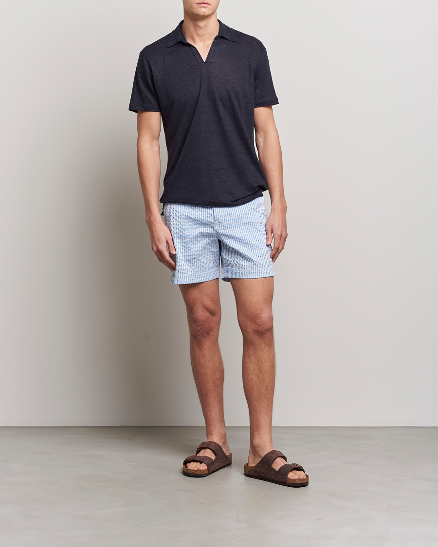 Herren | Badehosen | Orlebar Brown | Bulldog Classic Stripe Swimshorts White/Light Island Sky