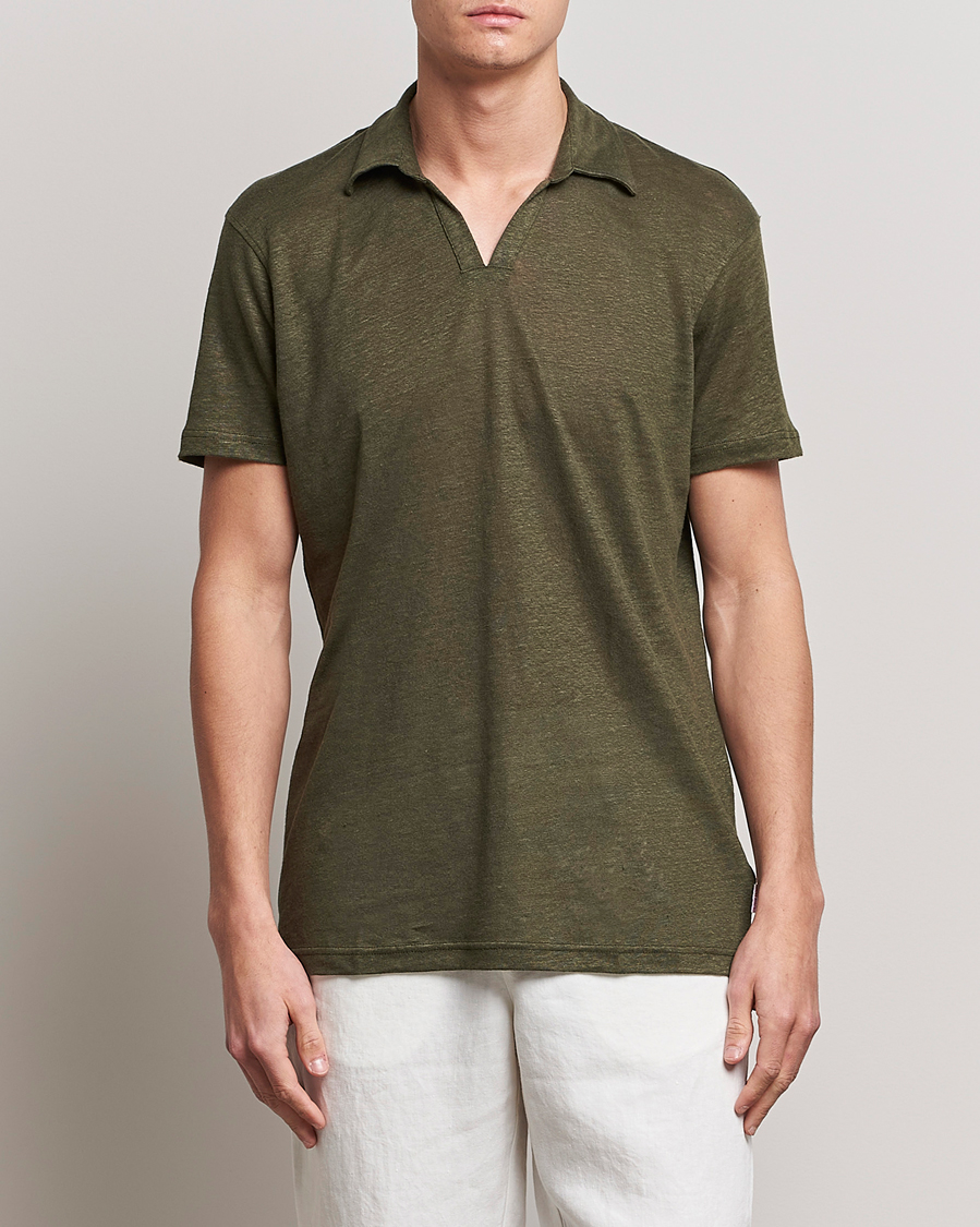 Herren | Poloshirts | Orlebar Brown | Felix Placket Short Sleeve Linen Polo Palm