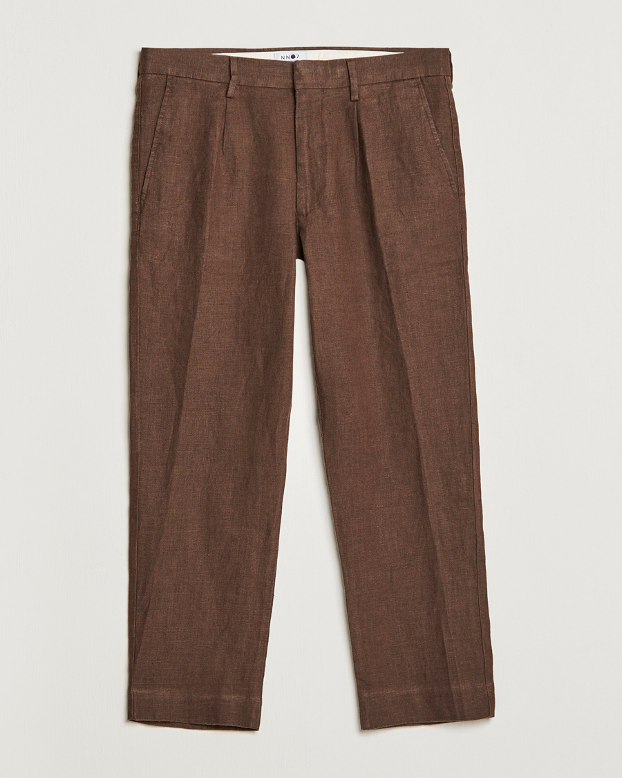 Herren | Hosen | NN07 | Bill Pleated Linen Trousers Brown