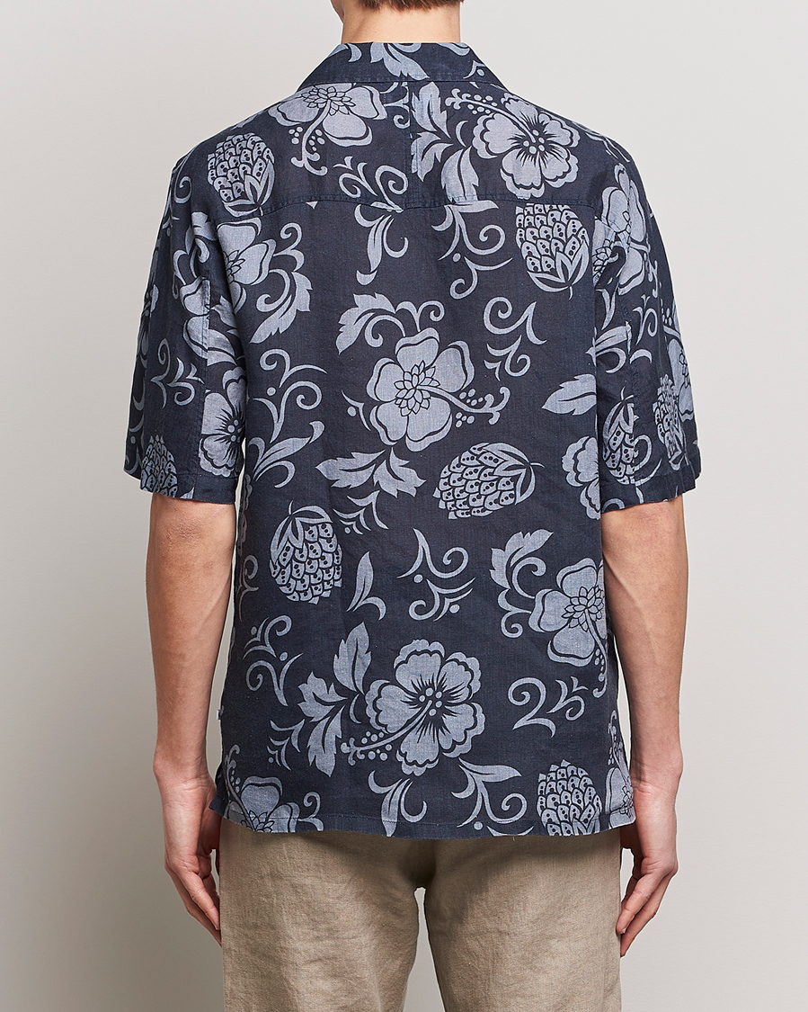 Herren | Hemden | NN07 | Ole Short Sleeve Printed Linen Shirt Navy