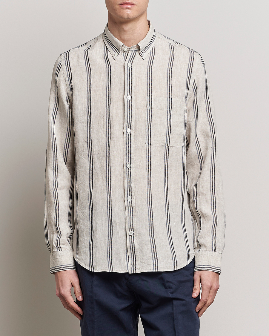 Herren | Hemden | NN07 | Arne Strinped Linen Shirt Oat