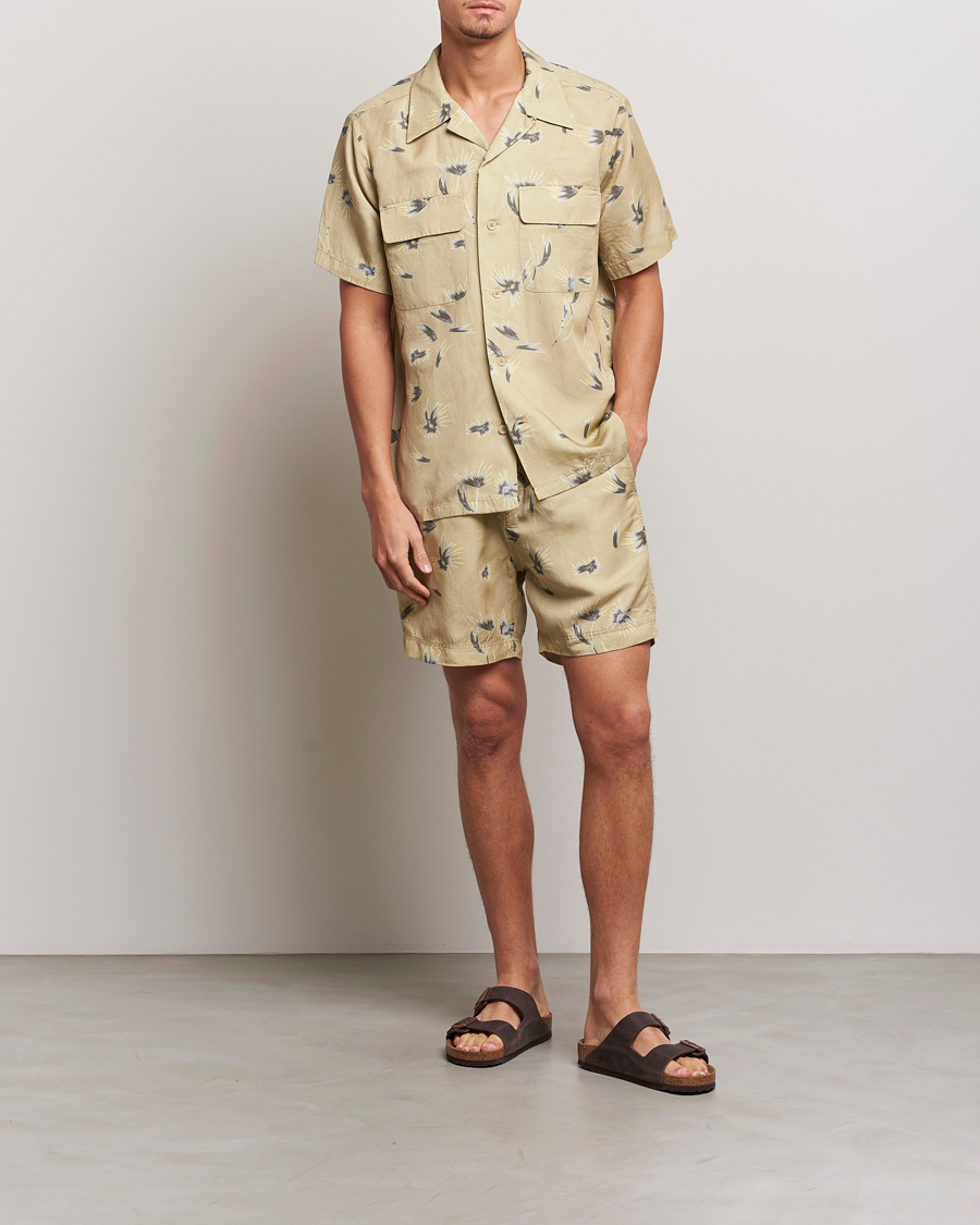 Herren | Shorts | NN07 | Warren Tencel/Linen Printed Shorts Pale Olive