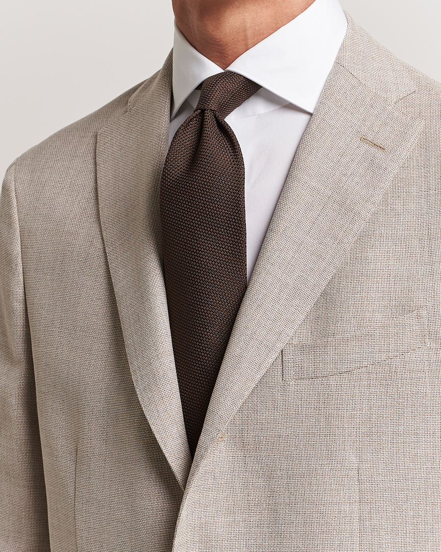 Herren | Finamore Napoli Grenadine Silk Tie Dark Brown | Finamore Napoli | Grenadine Silk Tie Dark Brown