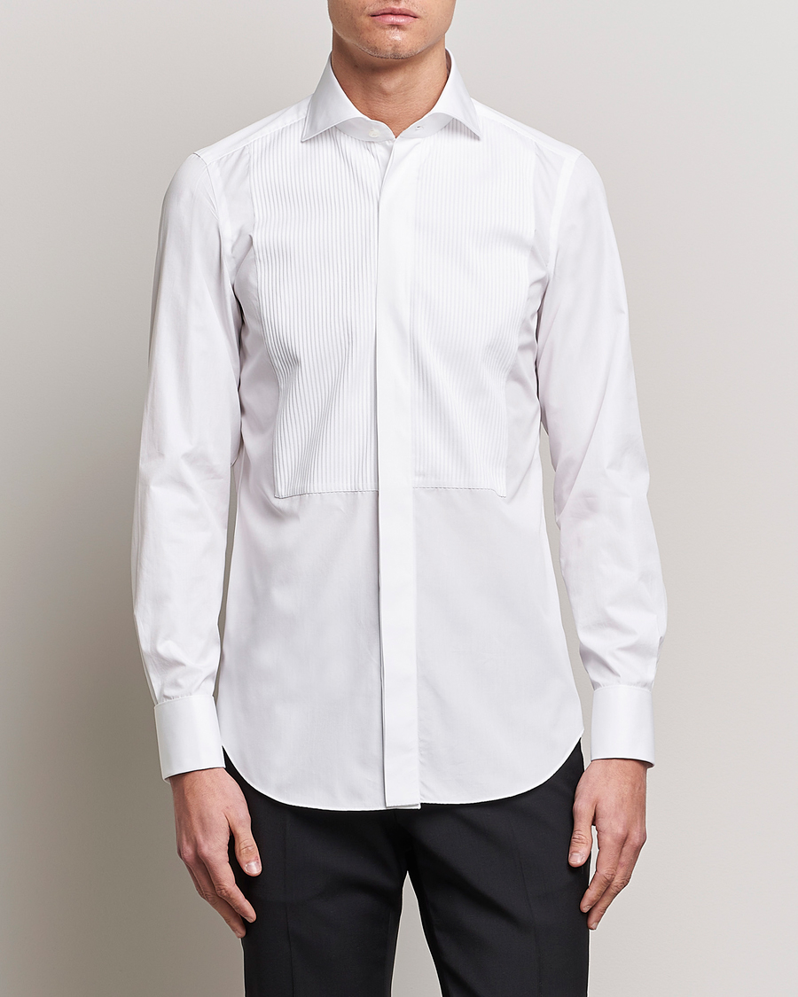 Herren | Anzugshemden | Finamore Napoli | Milano Slim Plisse Smoking Shirt White
