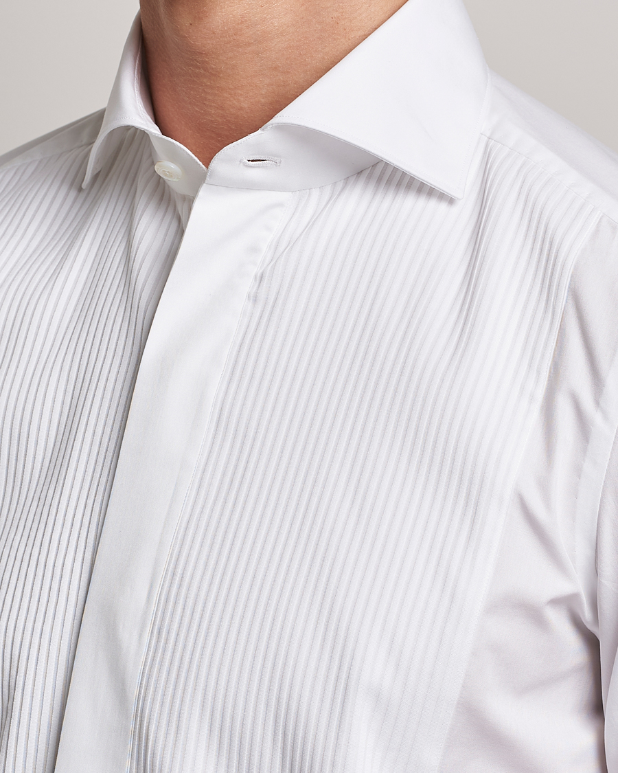 Herren | Hemden | Finamore Napoli | Milano Slim Plisse Smoking Shirt White