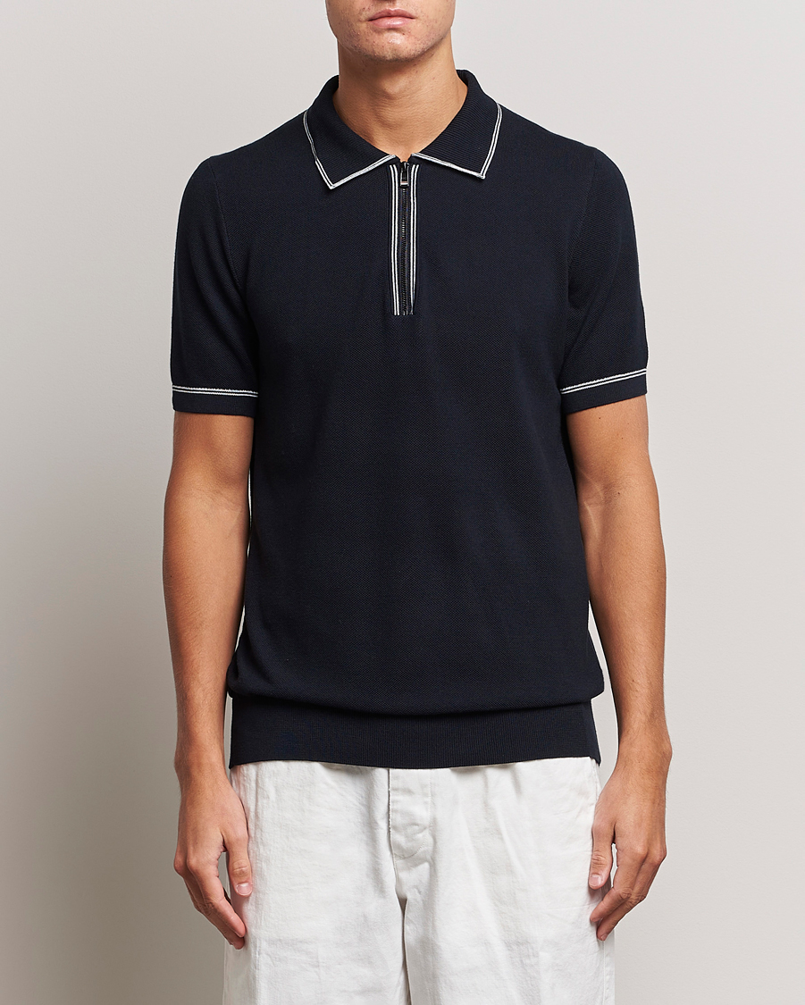 Herren | Kurzarm-Poloshirts | BOSS BLACK | Oleonardo Knitted Half Zip Polo Dark Blue