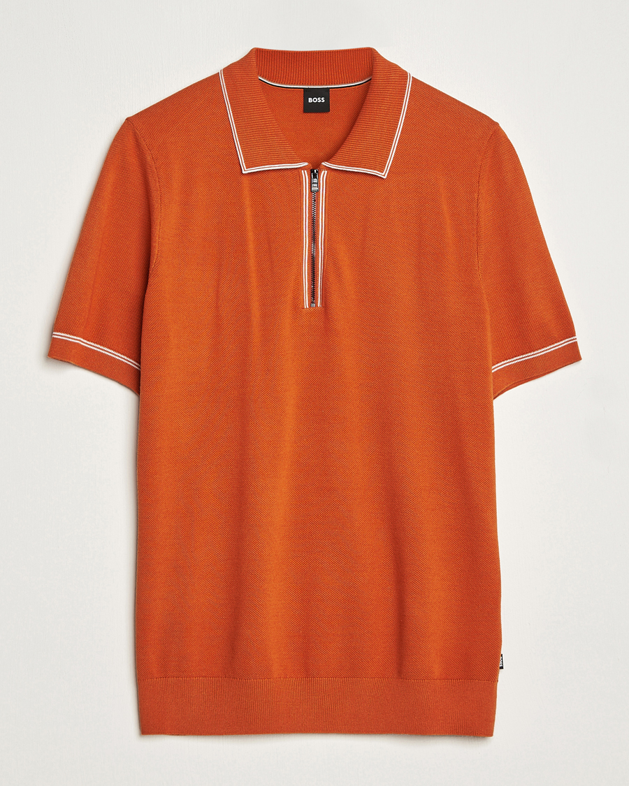 Herren | Poloshirts | BOSS BLACK | Oleonardo Knitted Half Zip Polo Dark Orange