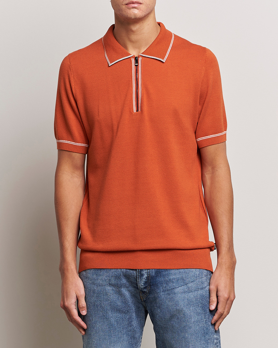 Herren | Poloshirt | BOSS BLACK | Oleonardo Knitted Half Zip Polo Dark Orange