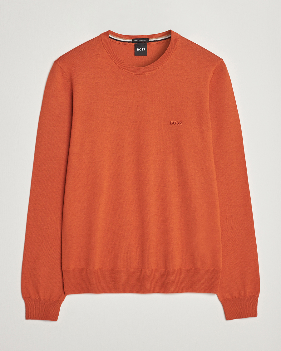 Herren | Pullover | BOSS BLACK | Botto Wool Knitted Crew Neck Sweater Dark Orange