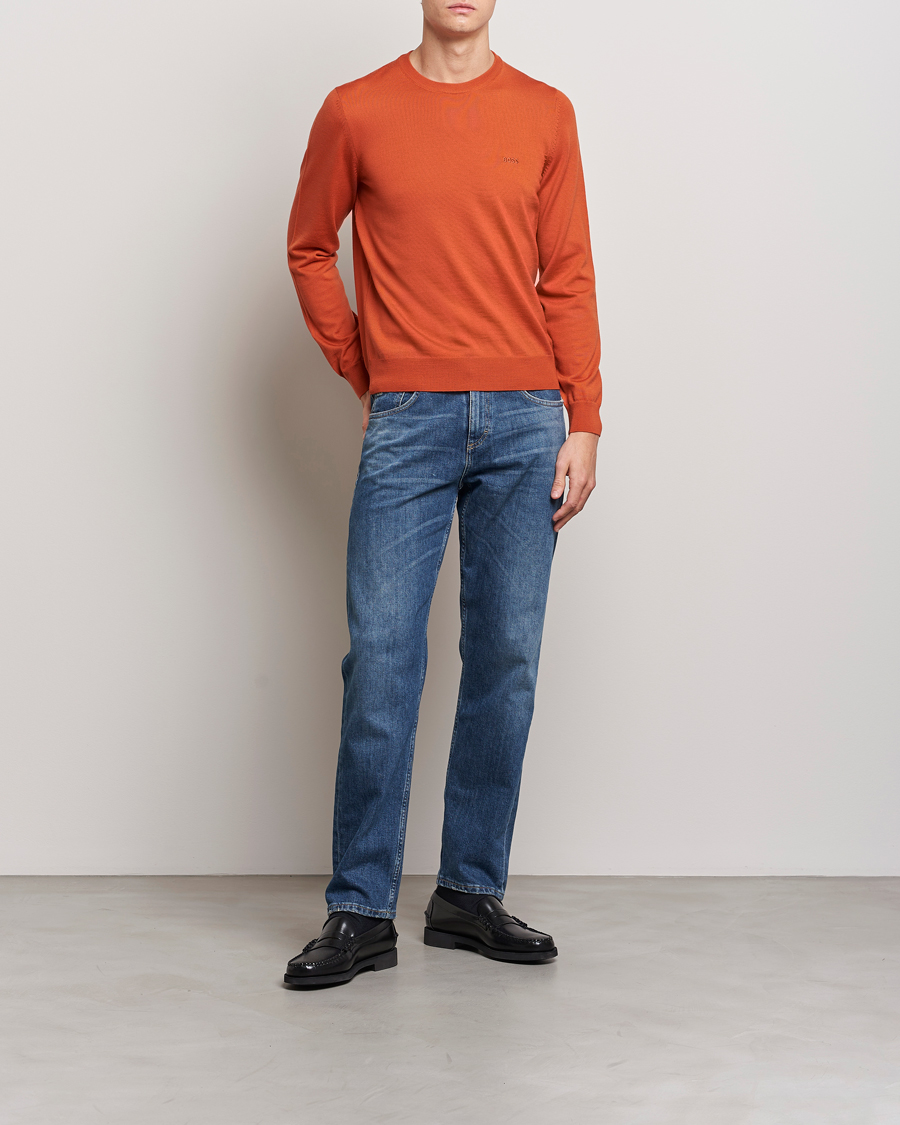 Herren | Pullover | BOSS BLACK | Botto Wool Knitted Crew Neck Sweater Dark Orange