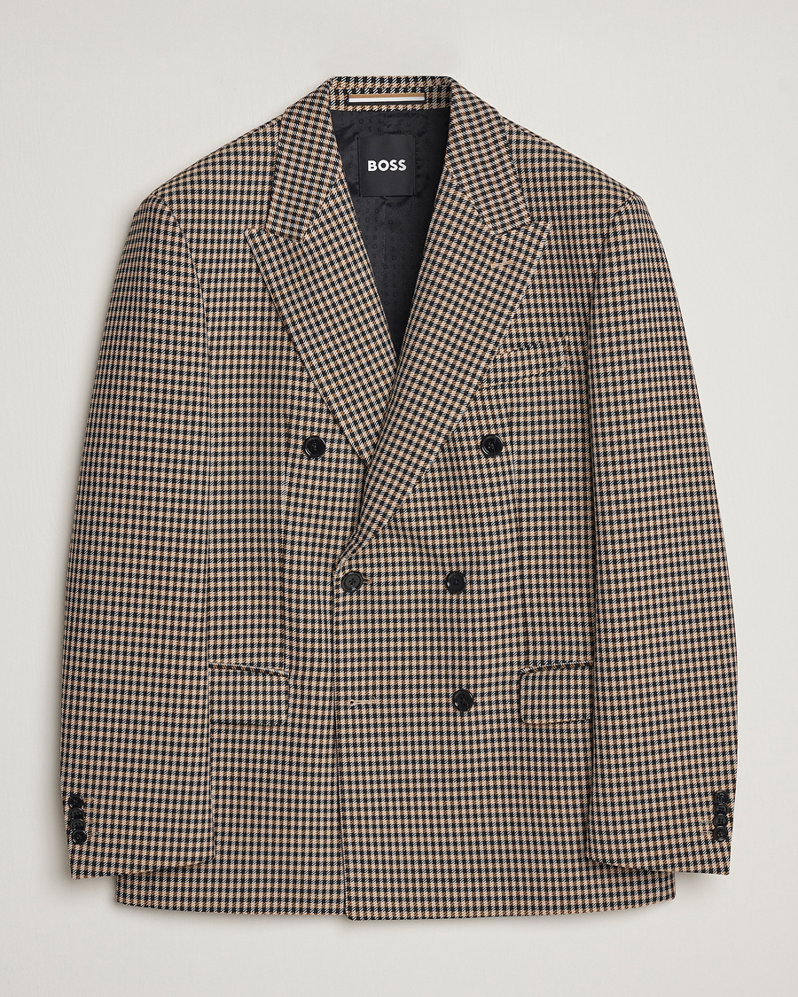 Herren | Sakkos | BOSS BLACK | Carper Tweed Checked Double Breasted Blazer Beige