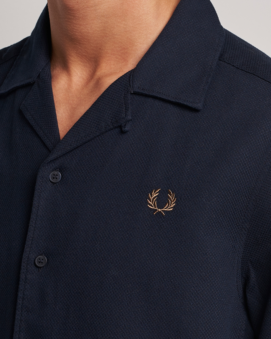 Herren | Hemden | Fred Perry | Woven Pique Short Sleeve Linen Shirt Navy