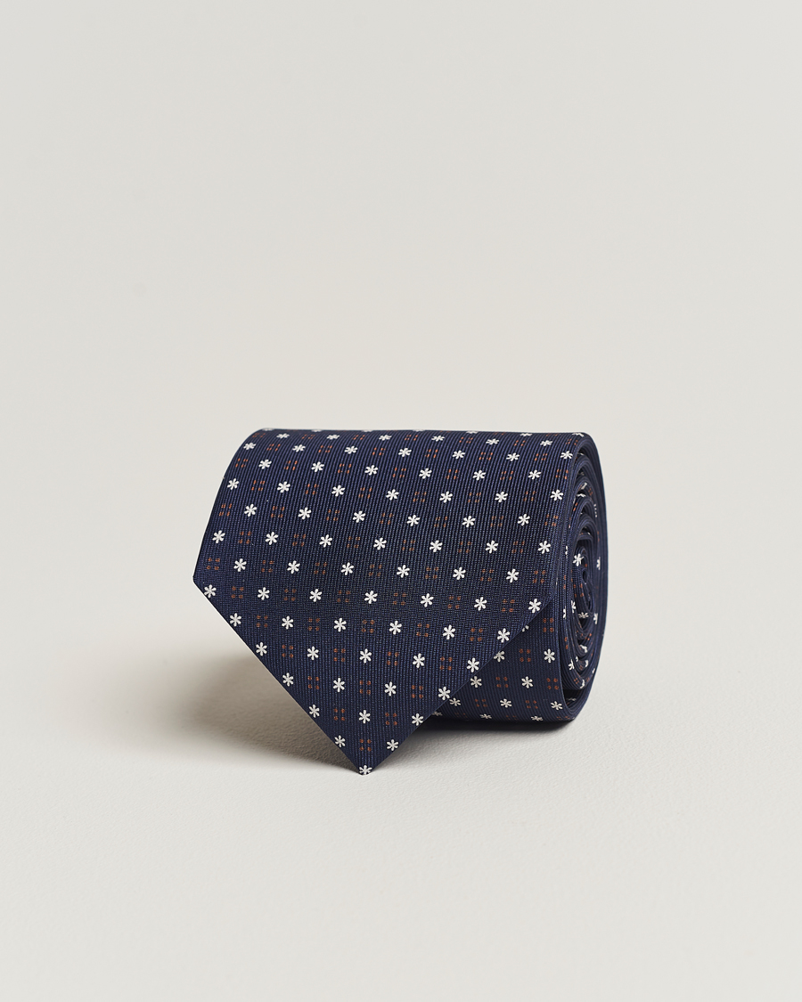 Herren | E. Marinella 3-Fold Printed Silk Tie Navy | E. Marinella | 3-Fold Printed Silk Tie Navy