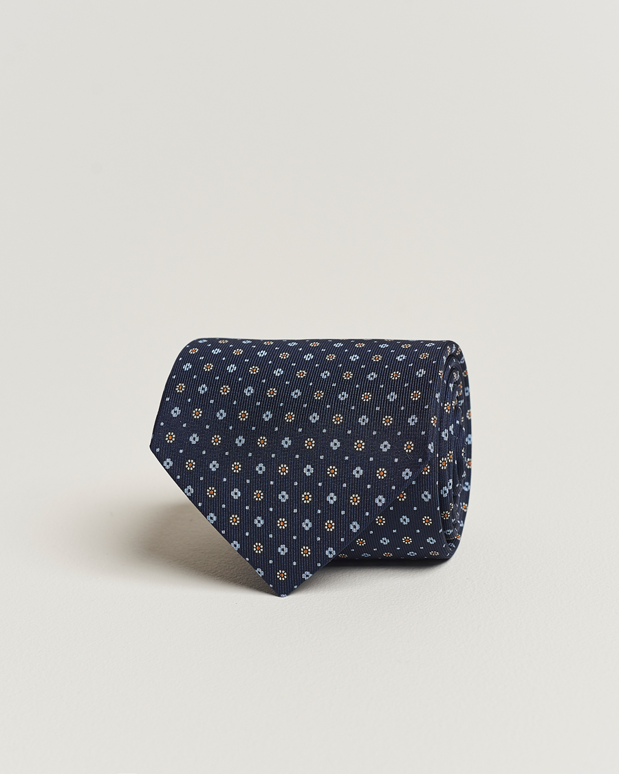 Herren | E. Marinella 3-Fold Printed Silk Tie Navy | E. Marinella | 3-Fold Printed Silk Tie Navy