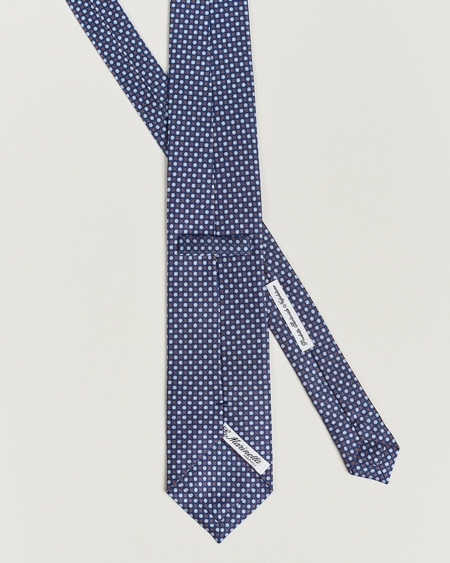 Herren | E. Marinella 3-Fold Printed Silk Tie Dark Blue | E. Marinella | 3-Fold Printed Silk Tie Dark Blue