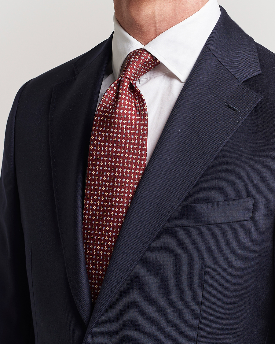 Herren | E. Marinella 3-Fold Printed Silk Tie Burgundy | E. Marinella | 3-Fold Printed Silk Tie Burgundy