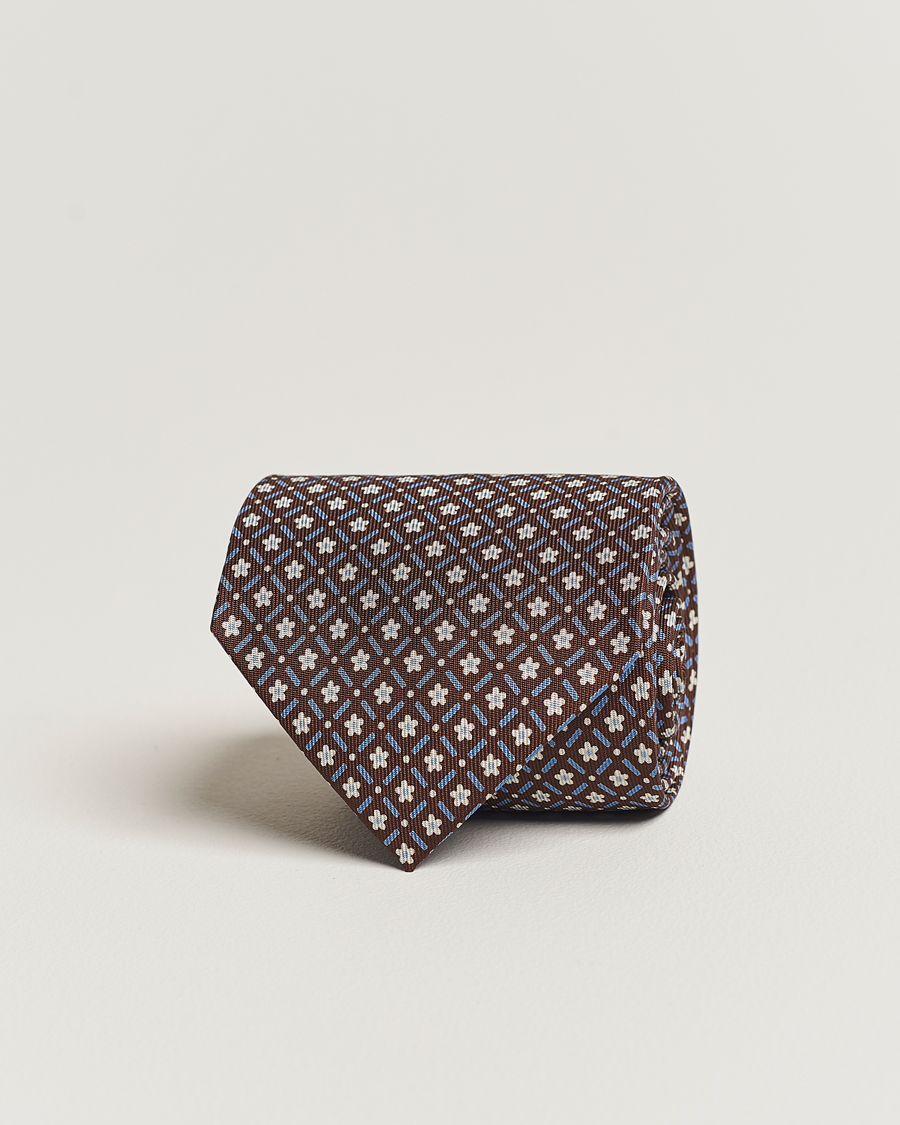 Herren | E. Marinella 3-Fold Printed Silk Tie Dark Brown | E. Marinella | 3-Fold Printed Silk Tie Dark Brown