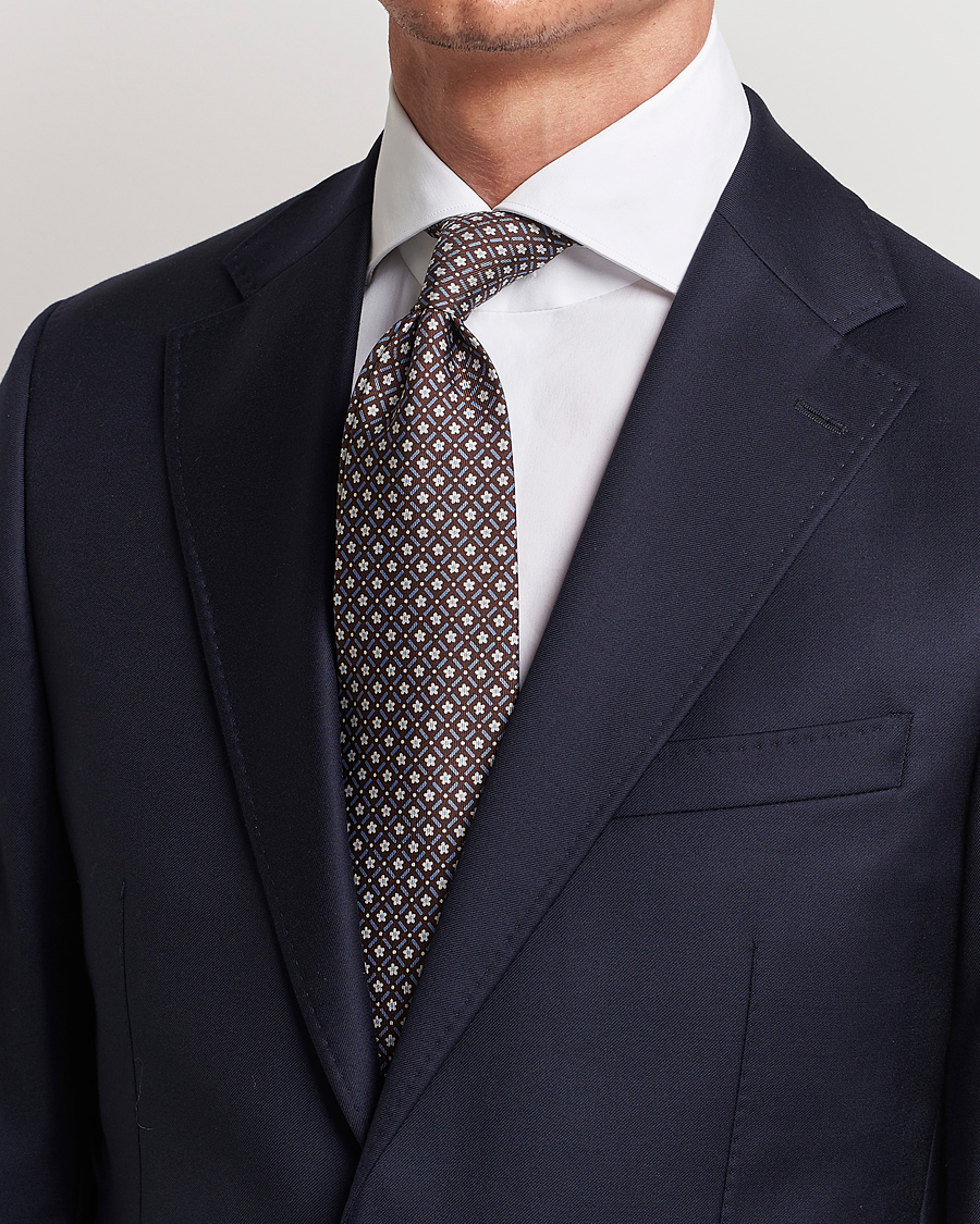 Herren | E. Marinella 3-Fold Printed Silk Tie Dark Brown | E. Marinella | 3-Fold Printed Silk Tie Dark Brown