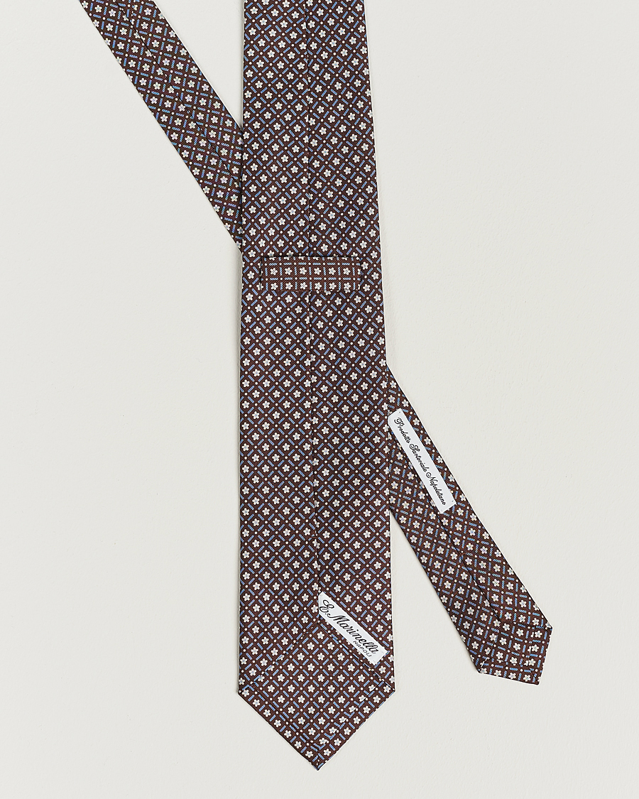 Herren | E. Marinella 3-Fold Printed Silk Tie Dark Brown | E. Marinella | 3-Fold Printed Silk Tie Dark Brown