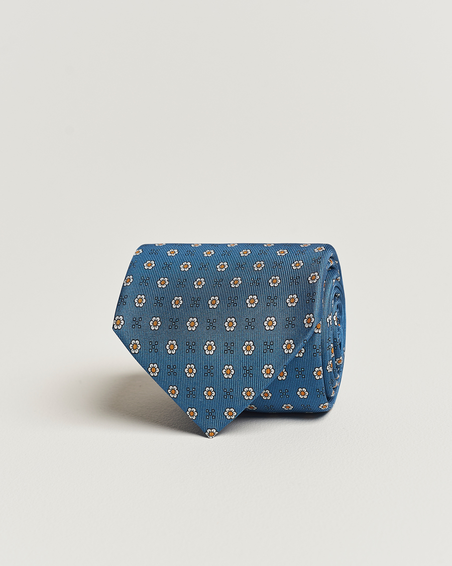 Herren | E. Marinella 3-Fold Printed Silk Tie Blue | E. Marinella | 3-Fold Printed Silk Tie Blue