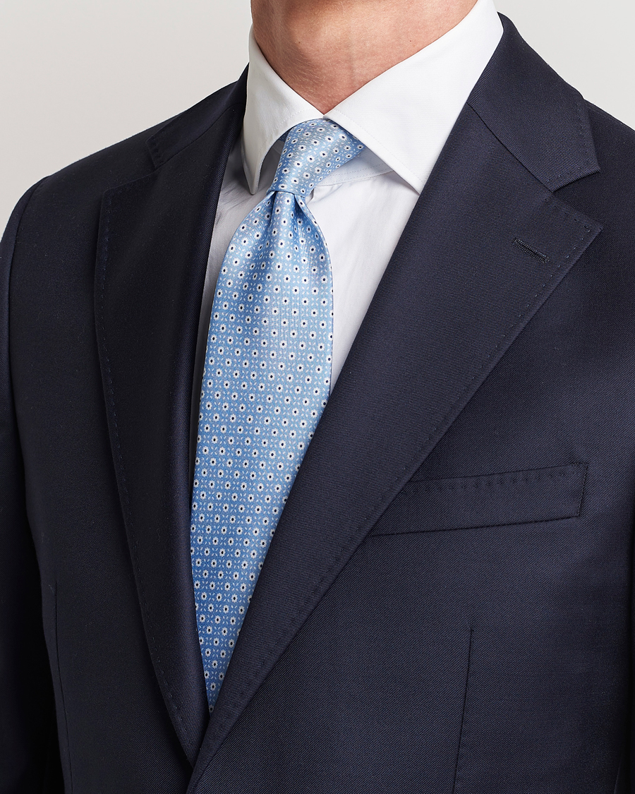 Herren | E. Marinella 3-Fold Printed Silk Tie Light Blue | E. Marinella | 3-Fold Printed Silk Tie Light Blue