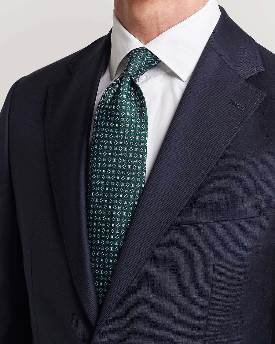Herren | E. Marinella 3-Fold Printed Silk Tie Dark Green | E. Marinella | 3-Fold Printed Silk Tie Dark Green