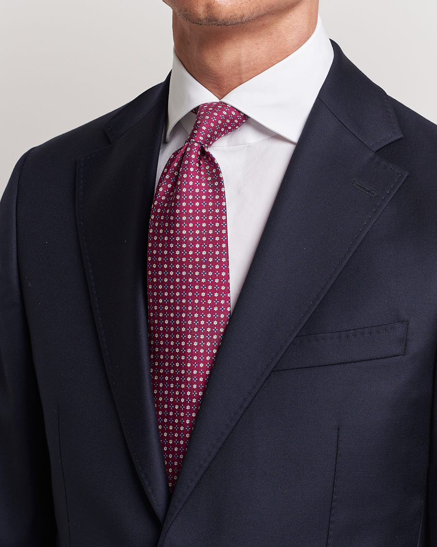 Herren | E. Marinella 3-Fold Printed Silk Tie Dark Pink | E. Marinella | 3-Fold Printed Silk Tie Dark Pink