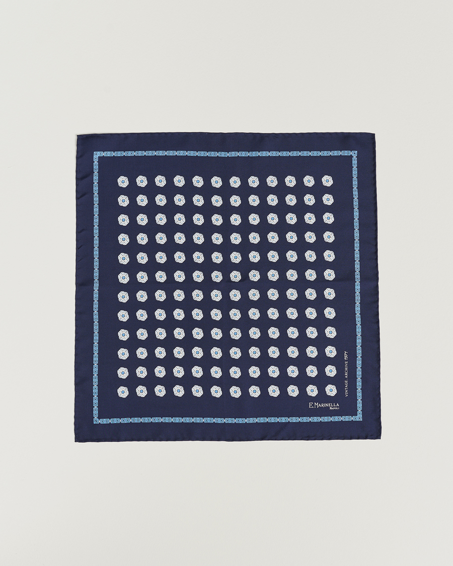 Herren | E. Marinella Printed Silk Pocket Square Navy | E. Marinella | Printed Silk Pocket Square Navy