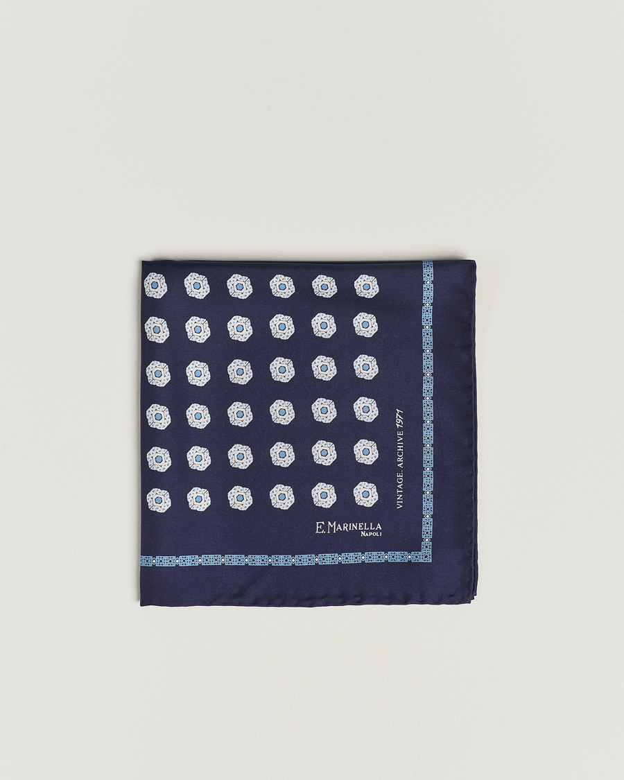 Herren | E. Marinella Printed Silk Pocket Square Navy | E. Marinella | Printed Silk Pocket Square Navy