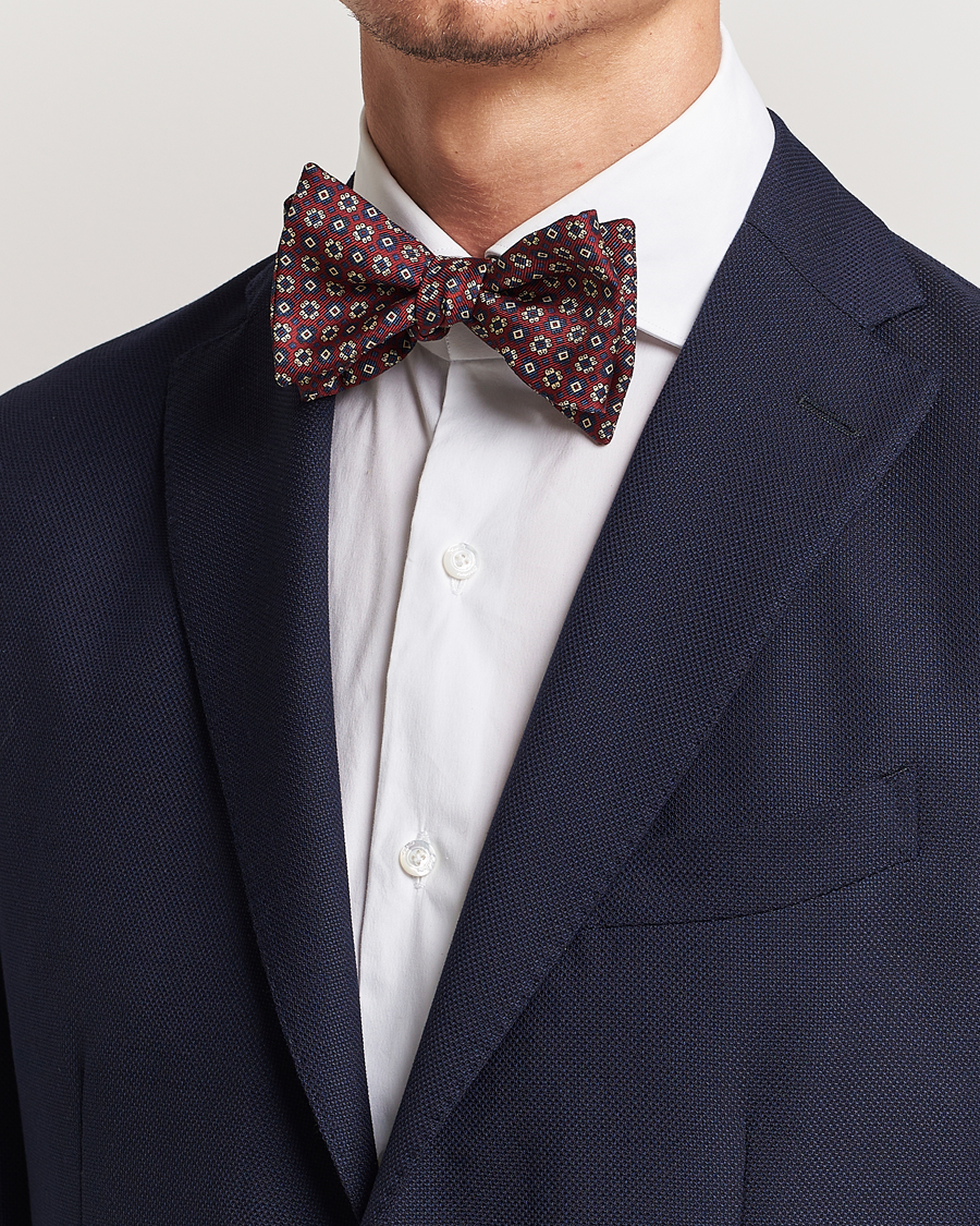 Herren | E. Marinella Printed Silk Bow Tie Burgundy | E. Marinella | Printed Silk Bow Tie Burgundy