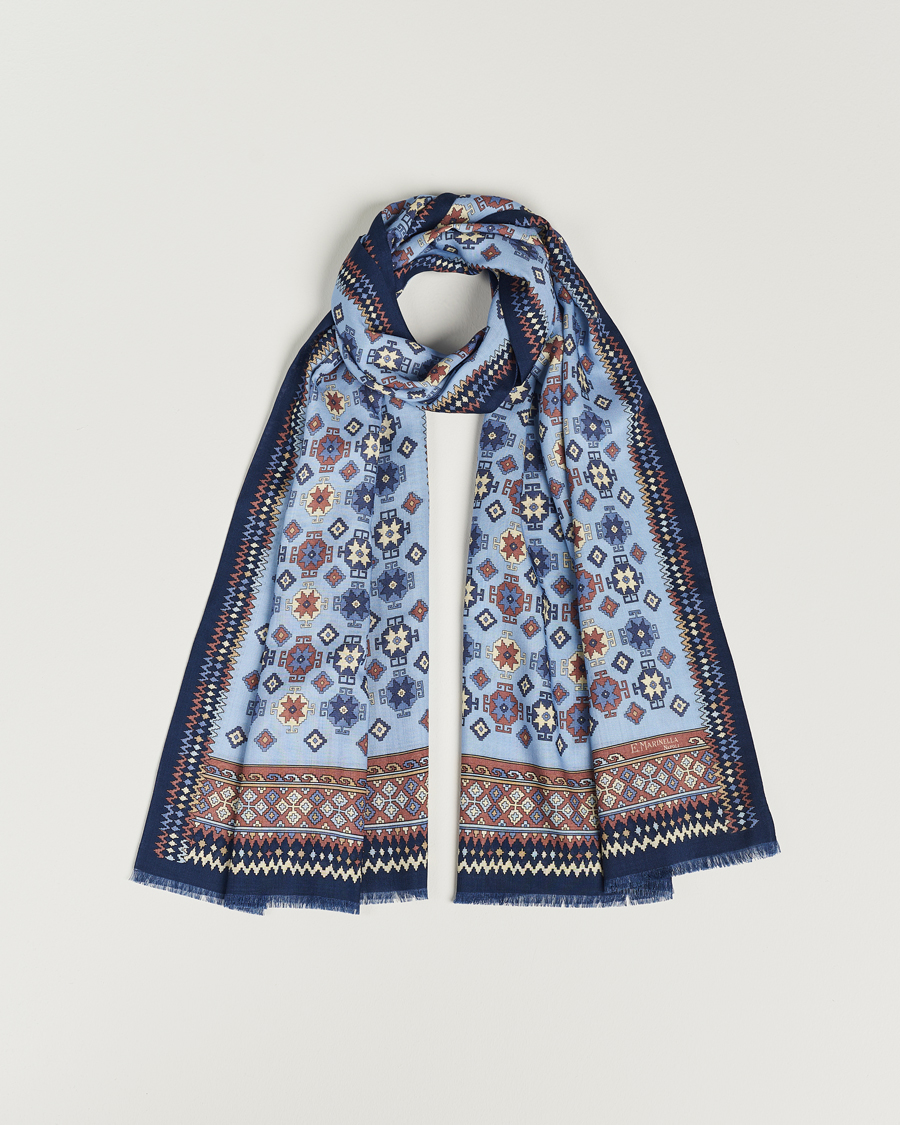 Herren | E. Marinella Wool/Silk Printed Scarf Navy/Light Blue | E. Marinella | Wool/Silk Printed Scarf Navy/Light Blue