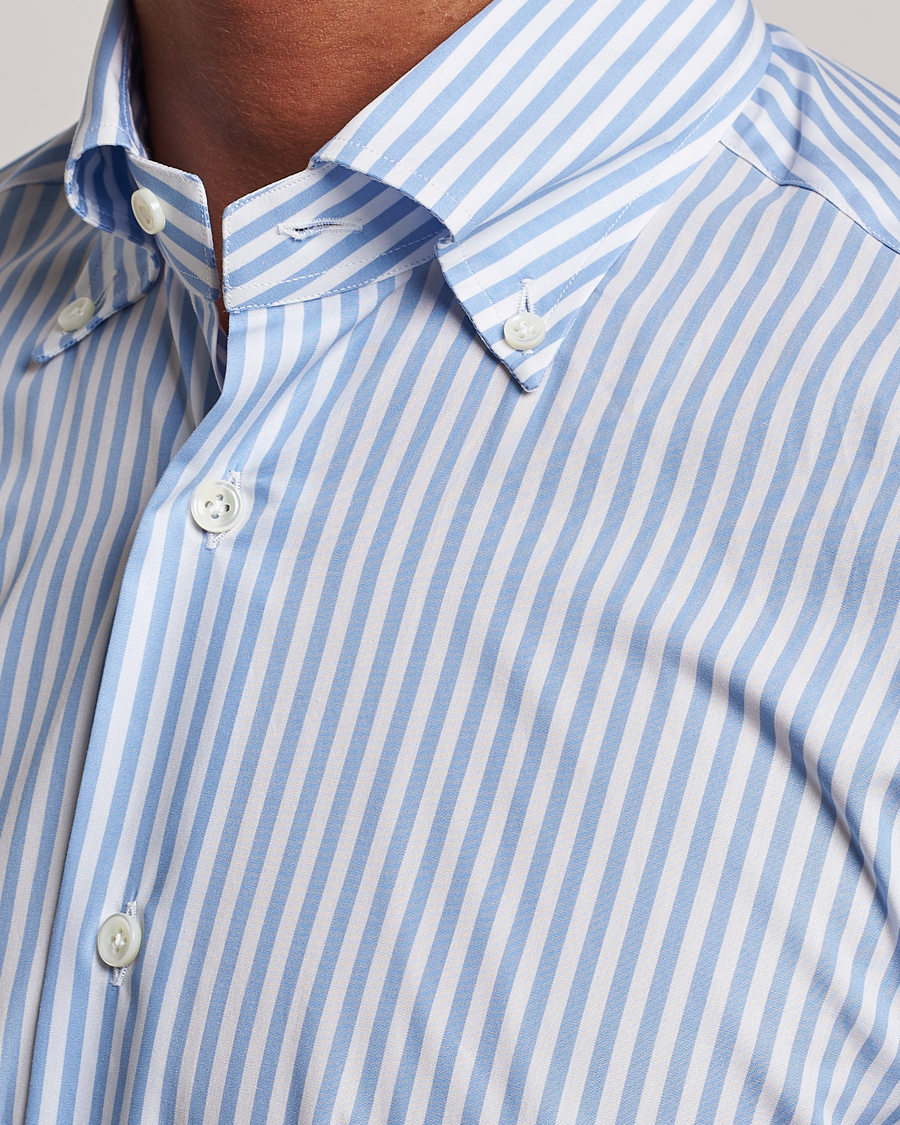 Herren | Hemden | Mazzarelli | Soft Button Down Striped Shirt Light Blue