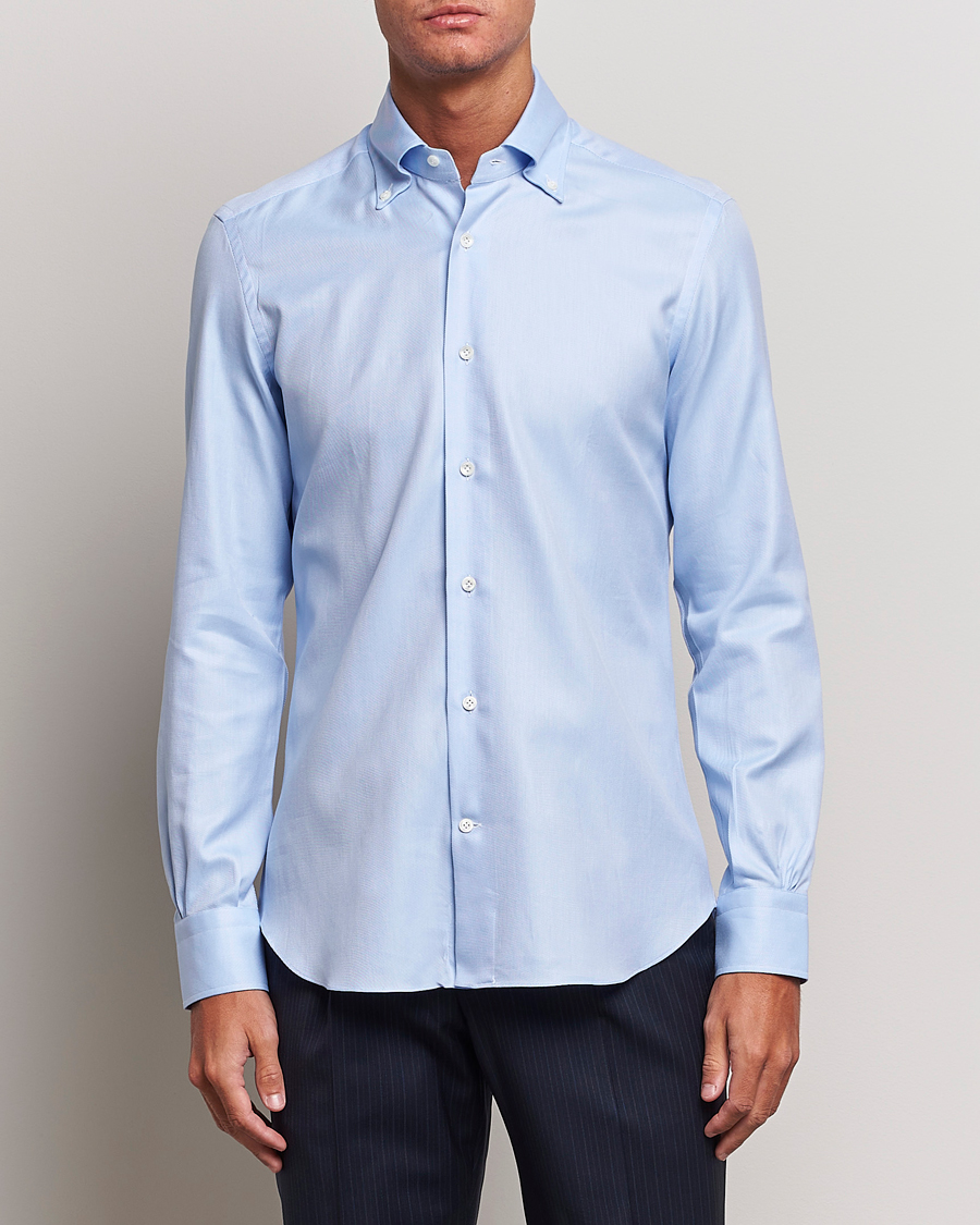 Herren | Hemden | Mazzarelli | Soft Button Down Twill Shirt Light Blue