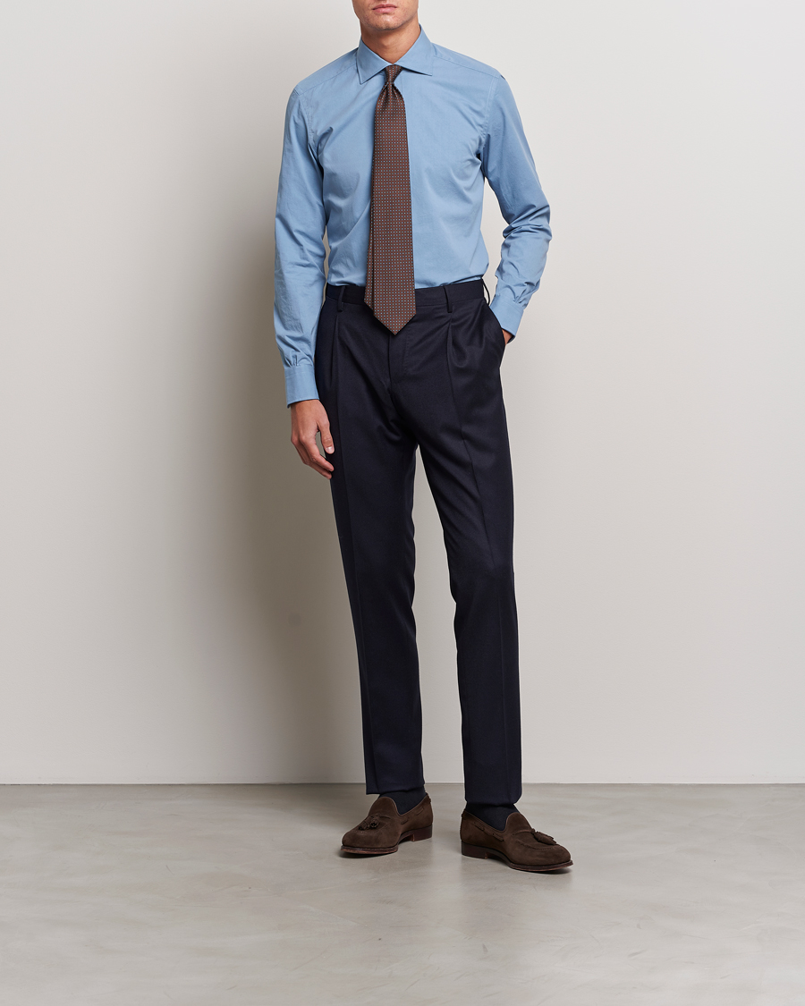 Herren | Hemden | Mazzarelli | Soft Twill Cotton Shirt Light Blue