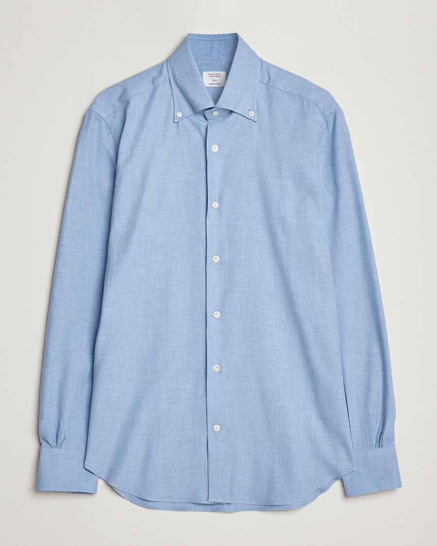 Herren | Hemden | Mazzarelli | Soft Button Down Flannel Shirt Light Blue