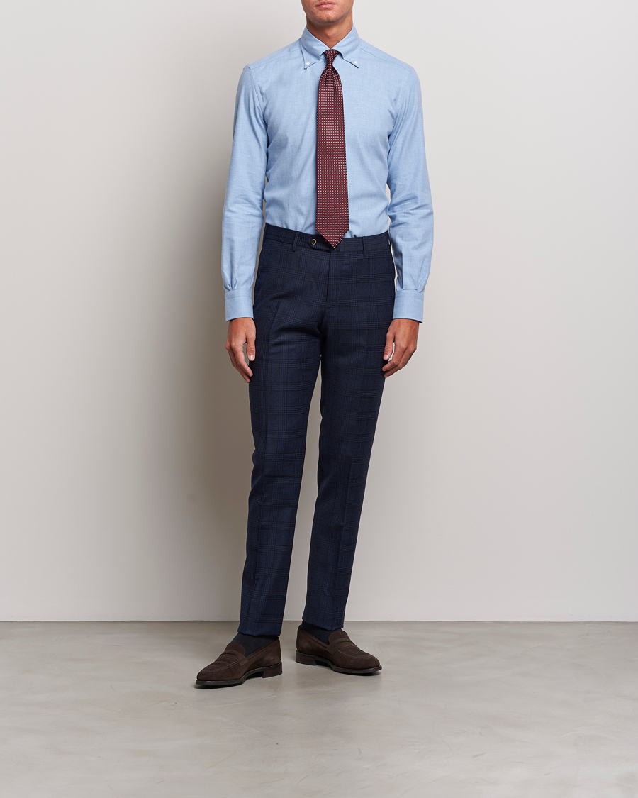 Herren | Hemden | Mazzarelli | Soft Button Down Flannel Shirt Light Blue