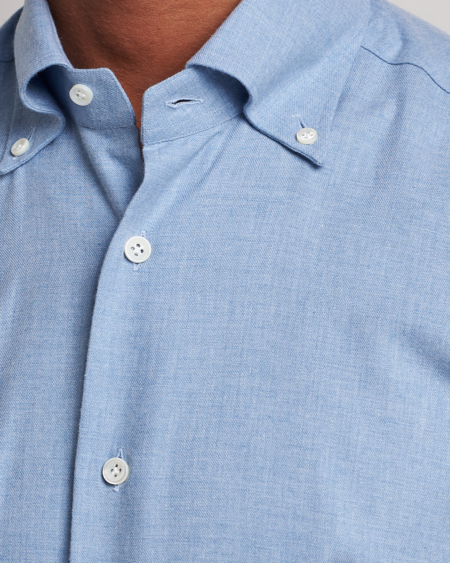 Herren | Hemden | Mazzarelli | Soft Button Down Flannel Shirt Light Blue