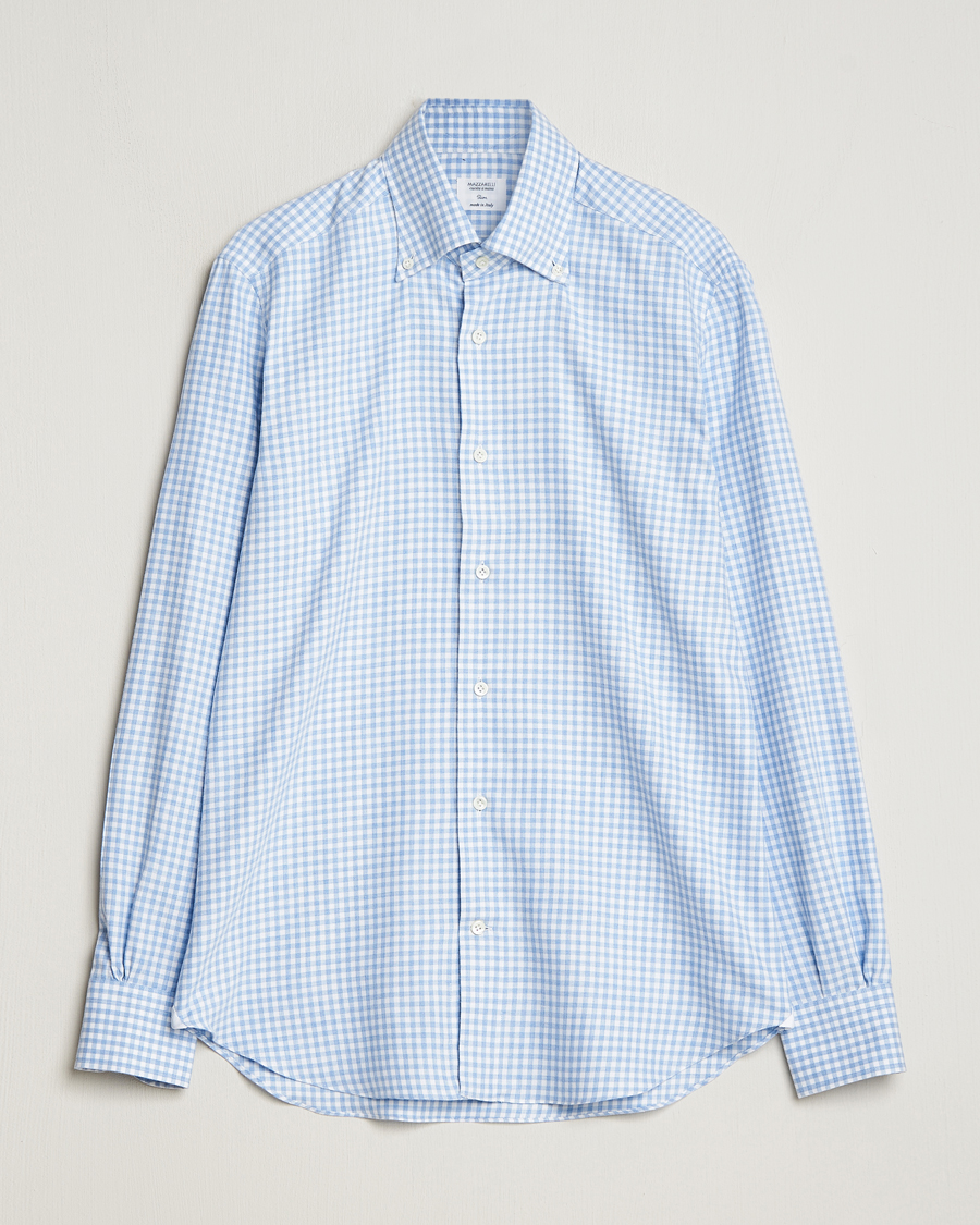 Herren | Hemden | Mazzarelli | Soft Button Down Flannel Shirt Light Blue